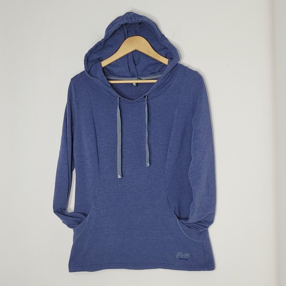 Roots Active Women's Blue Votton Blend Long Sleeve Pockets Hooded Sweatshirt S
